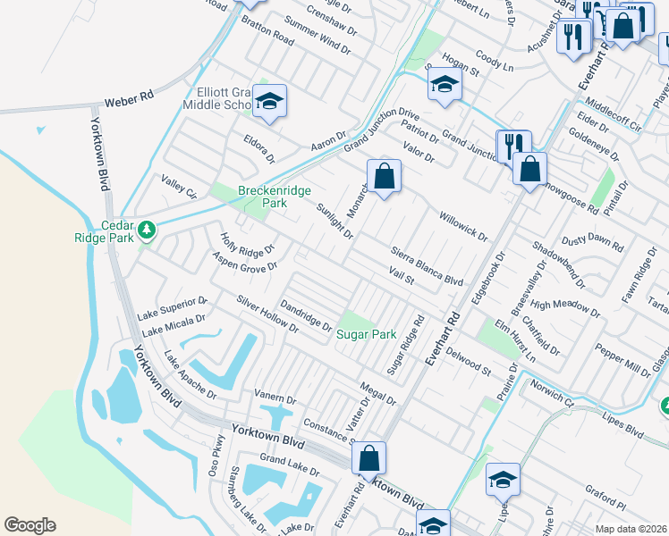 map of restaurants, bars, coffee shops, grocery stores, and more near 4533 Cedar Pass Drive in Corpus Christi