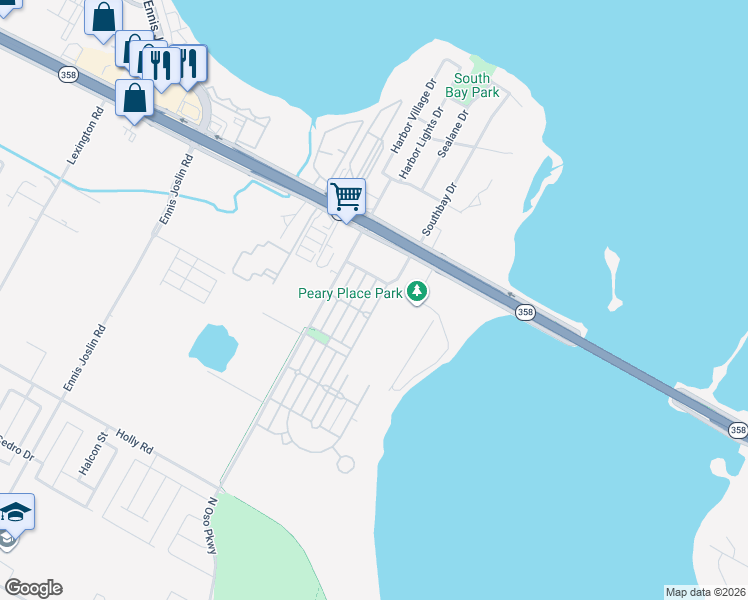 map of restaurants, bars, coffee shops, grocery stores, and more near 1625 Wallace Drive in Corpus Christi