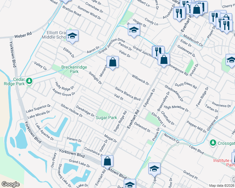 map of restaurants, bars, coffee shops, grocery stores, and more near 4658 Vail St in Corpus Christi