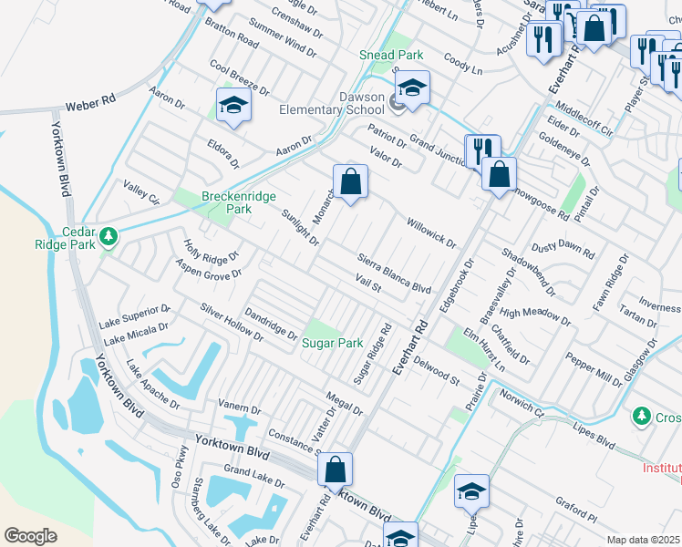 map of restaurants, bars, coffee shops, grocery stores, and more near 4633 Vail Street in Corpus Christi