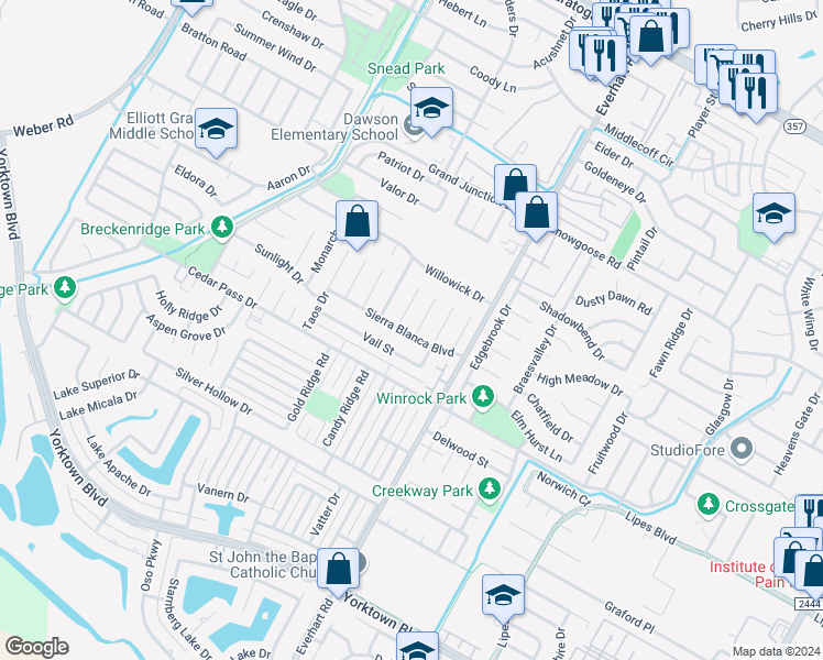 map of restaurants, bars, coffee shops, grocery stores, and more near 7042 Buttermilk Drive in Corpus Christi
