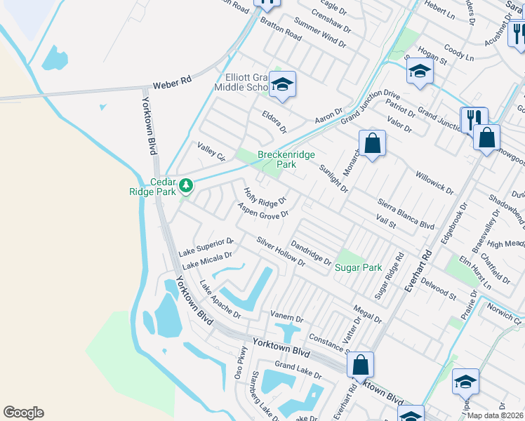 map of restaurants, bars, coffee shops, grocery stores, and more near 4338 Aspen Grove Drive in Corpus Christi
