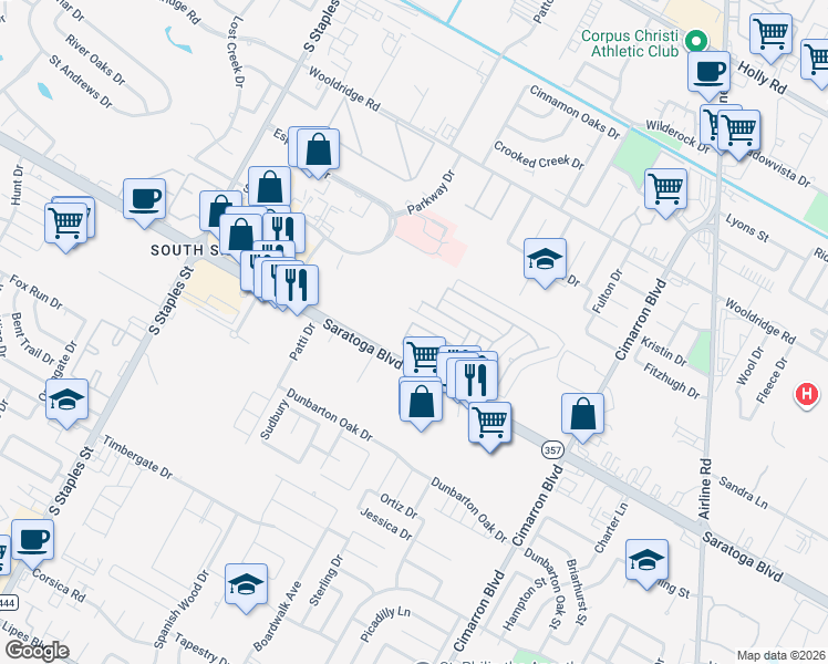 map of restaurants, bars, coffee shops, grocery stores, and more near 5901 Vandemere Drive in Corpus Christi
