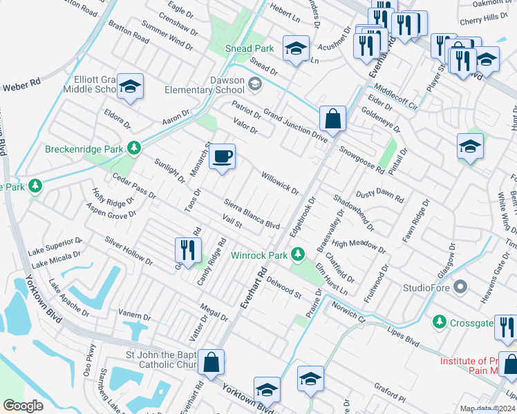map of restaurants, bars, coffee shops, grocery stores, and more near 7042 Buttermilk Drive in Corpus Christi
