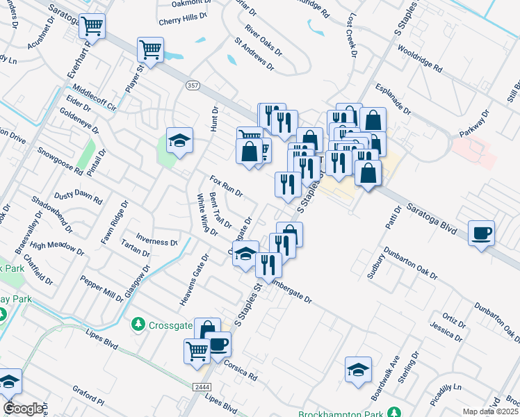 map of restaurants, bars, coffee shops, grocery stores, and more near 6606 Opengate Drive in Corpus Christi