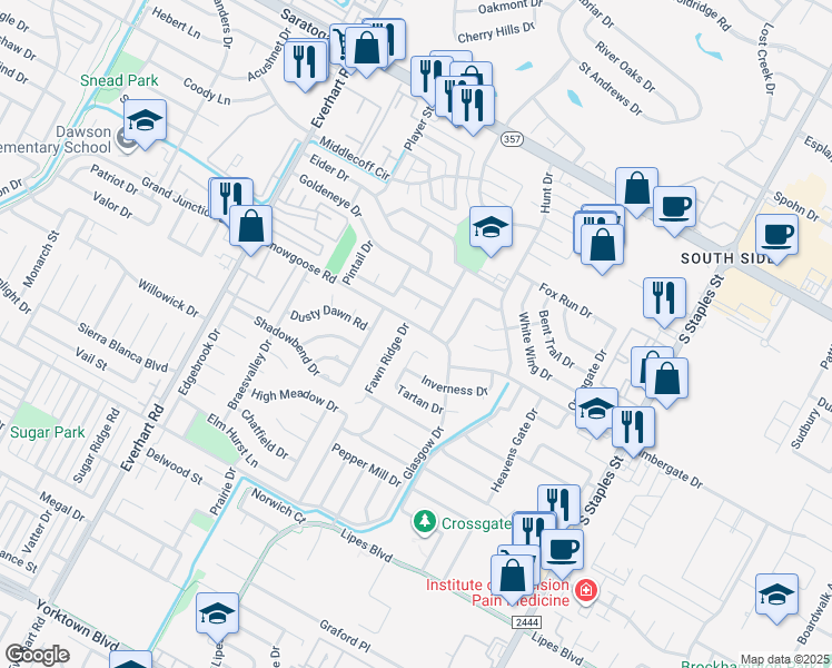 map of restaurants, bars, coffee shops, grocery stores, and more near 6818 Fawn Ridge Drive in Corpus Christi