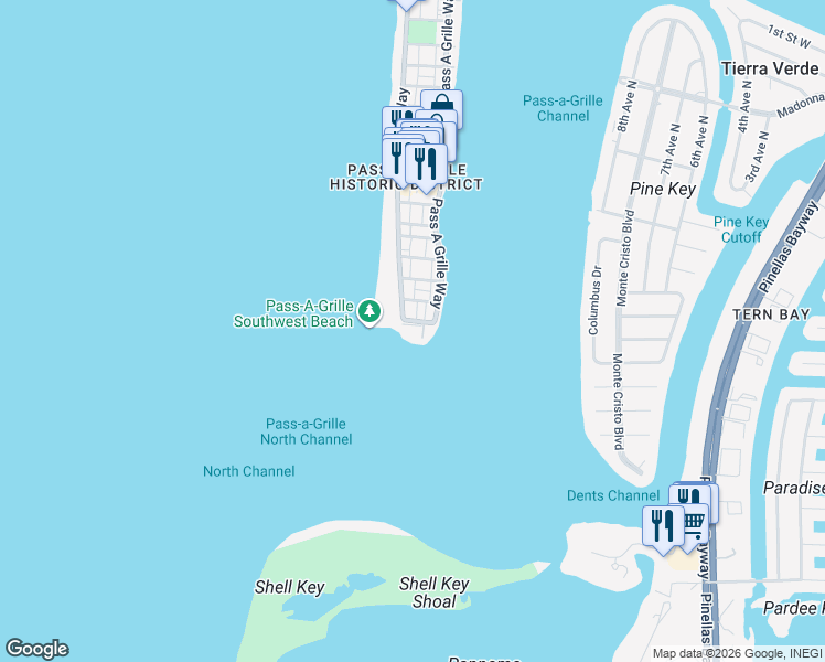 map of restaurants, bars, coffee shops, grocery stores, and more near 200 1st Avenue in St. Pete Beach