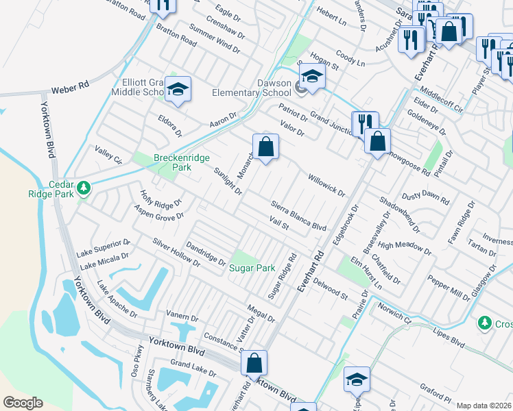 map of restaurants, bars, coffee shops, grocery stores, and more near 4625 Vail Street in Corpus Christi