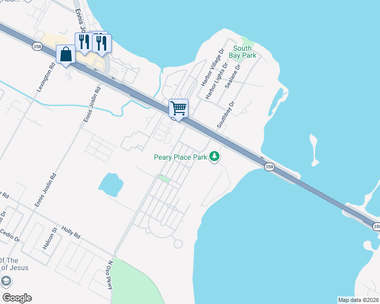 map of restaurants, bars, coffee shops, grocery stores, and more near 1625 Wallace Drive in Corpus Christi