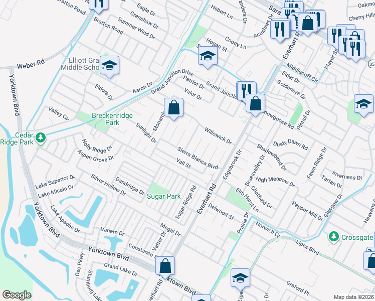 map of restaurants, bars, coffee shops, grocery stores, and more near 4658 Vail Street in Corpus Christi