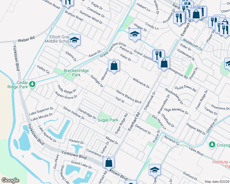map of restaurants, bars, coffee shops, grocery stores, and more near 4658 Vail Street in Corpus Christi