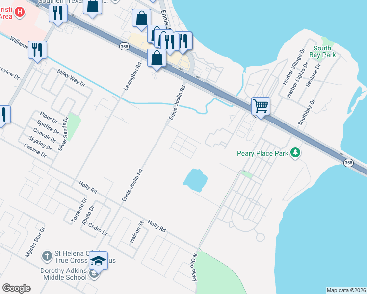 map of restaurants, bars, coffee shops, grocery stores, and more near 1909 Paul Jones Avenue in Corpus Christi