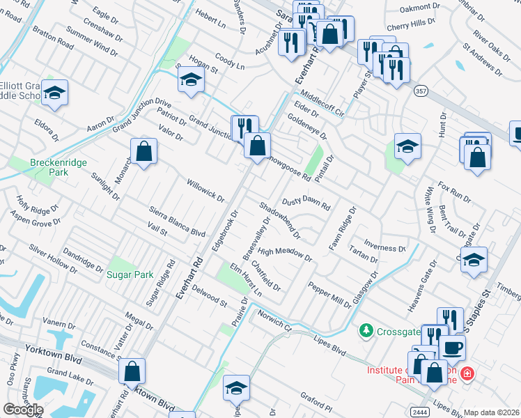 map of restaurants, bars, coffee shops, grocery stores, and more near 4825 Sweet Briar Circle in Corpus Christi