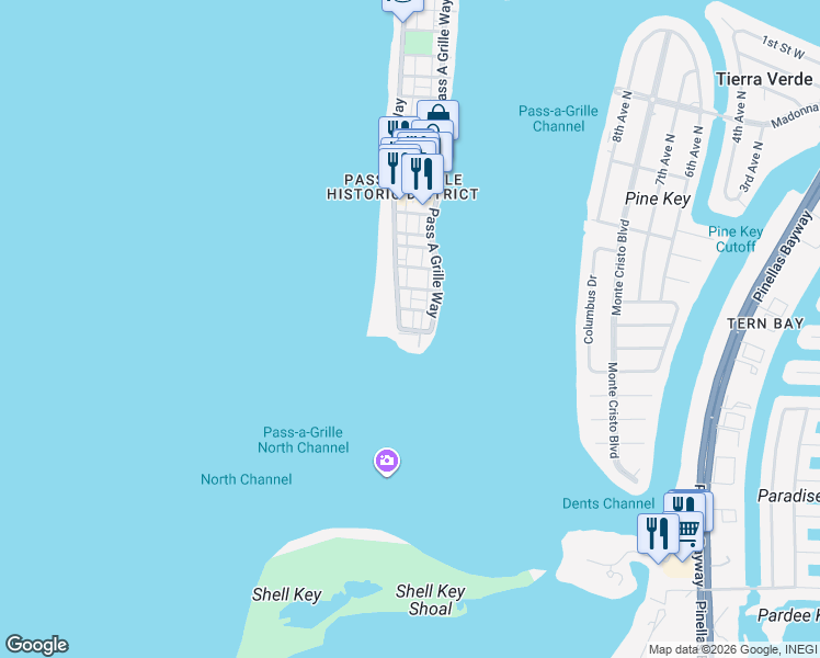 map of restaurants, bars, coffee shops, grocery stores, and more near 107 2nd Avenue in St. Pete Beach