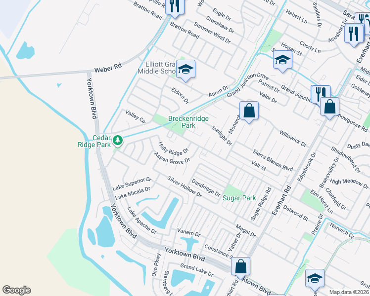 map of restaurants, bars, coffee shops, grocery stores, and more near 4418 Cedar Pass Drive in Corpus Christi