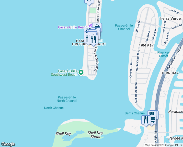 map of restaurants, bars, coffee shops, grocery stores, and more near 213 1st Avenue in Saint Pete Beach