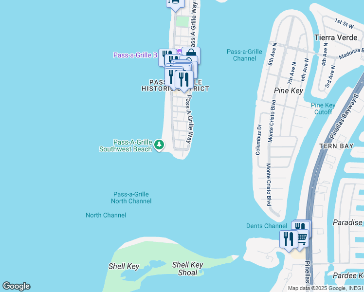 map of restaurants, bars, coffee shops, grocery stores, and more near 107 2nd Avenue in St. Pete Beach