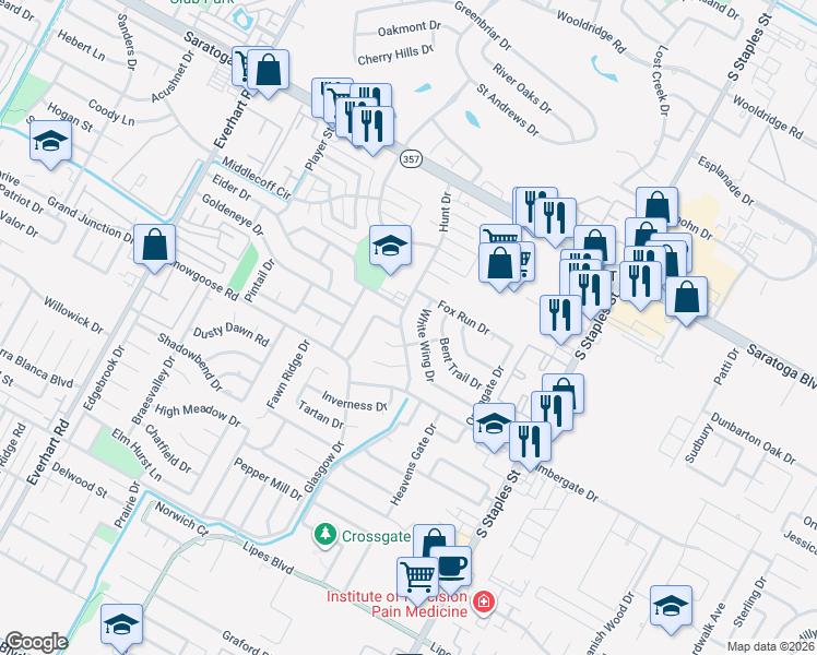 map of restaurants, bars, coffee shops, grocery stores, and more near 6610 Hunt Drive in Corpus Christi