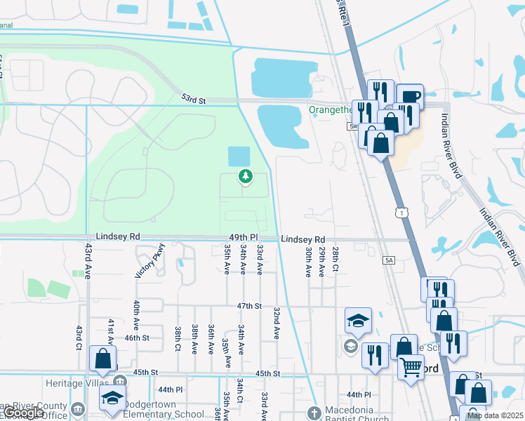 map of restaurants, bars, coffee shops, grocery stores, and more near 5035 32nd Court in Vero Beach
