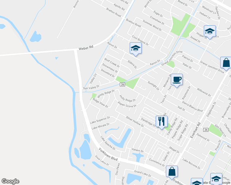 map of restaurants, bars, coffee shops, grocery stores, and more near 4206 Aspen Grove Drive in Corpus Christi