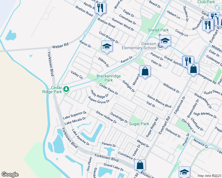map of restaurants, bars, coffee shops, grocery stores, and more near 4418 Cedar Pass Drive in Corpus Christi