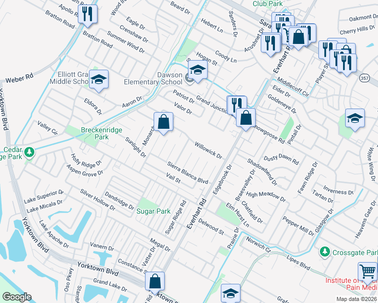 map of restaurants, bars, coffee shops, grocery stores, and more near 7010 Tree Top Place in Corpus Christi