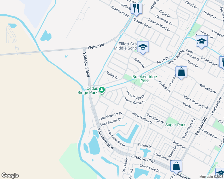 map of restaurants, bars, coffee shops, grocery stores, and more near 7309 Windy Ridge Drive in Corpus Christi