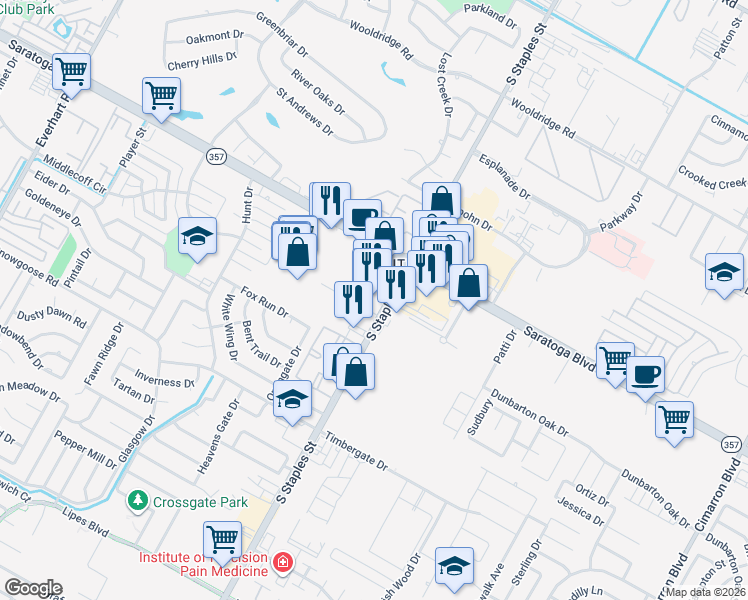 map of restaurants, bars, coffee shops, grocery stores, and more near 6537 South Staples Street in Corpus Christi