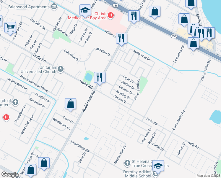 map of restaurants, bars, coffee shops, grocery stores, and more near 2025 Blue Angel Street in Corpus Christi