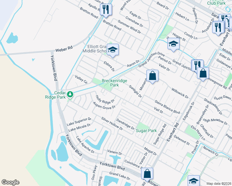map of restaurants, bars, coffee shops, grocery stores, and more near 4418 Cedar Pass Drive in Corpus Christi