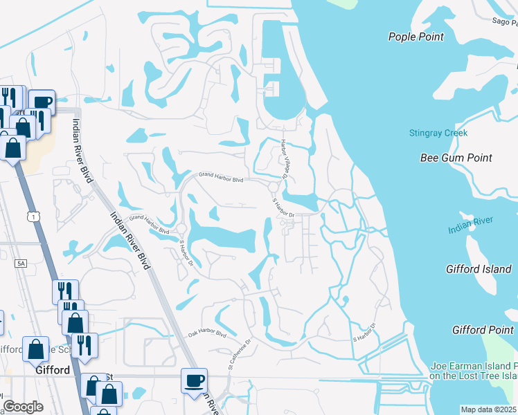 map of restaurants, bars, coffee shops, grocery stores, and more near 5000 Harmony Circle in Vero Beach