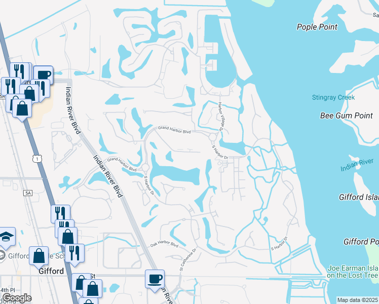 map of restaurants, bars, coffee shops, grocery stores, and more near 5000 Harmony Circle in Vero Beach