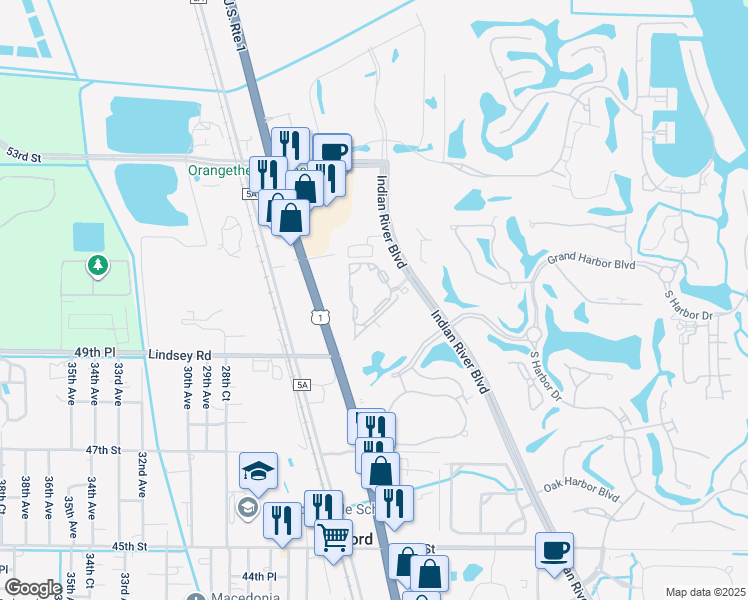 map of restaurants, bars, coffee shops, grocery stores, and more near 5035 Fairways Circle in Vero Beach