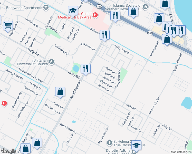 map of restaurants, bars, coffee shops, grocery stores, and more near 2025 Blue Angel Street in Corpus Christi