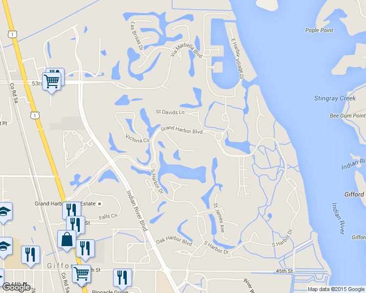 map of restaurants, bars, coffee shops, grocery stores, and more near 5010 Harmony Circle in Vero Beach