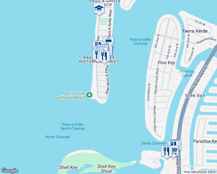 map of restaurants, bars, coffee shops, grocery stores, and more near 201-299 Pass a Grille Way in Saint Pete Beach