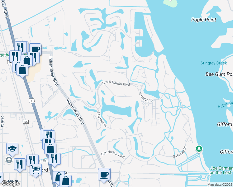 map of restaurants, bars, coffee shops, grocery stores, and more near 5010 Harmony Circle in Vero Beach