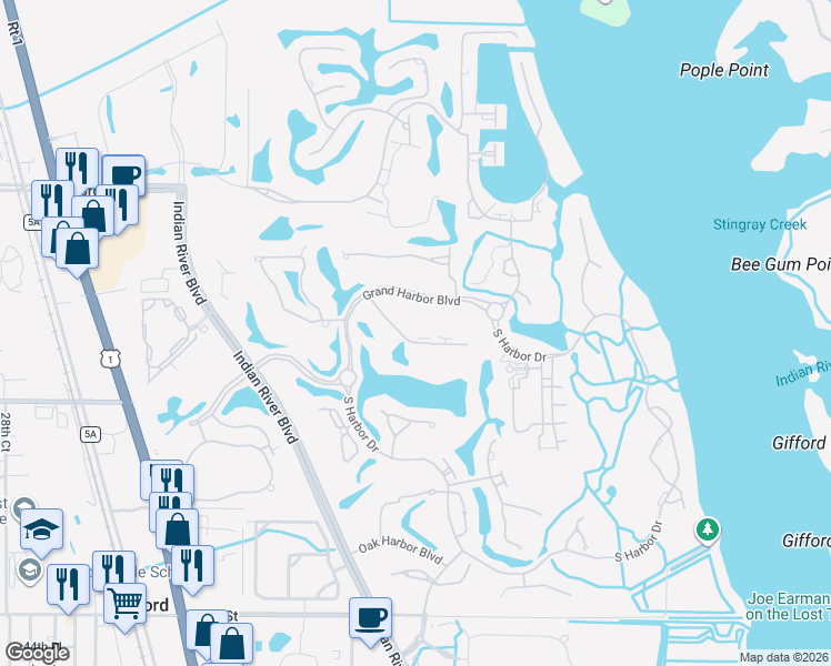 map of restaurants, bars, coffee shops, grocery stores, and more near 5010 Harmony Circle in Vero Beach