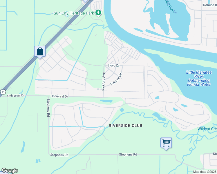 map of restaurants, bars, coffee shops, grocery stores, and more near 3618 Compson Circle in Ruskin