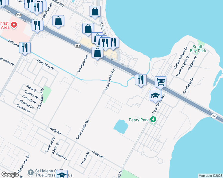 map of restaurants, bars, coffee shops, grocery stores, and more near 1938 Ennis Joslin Road in Corpus Christi