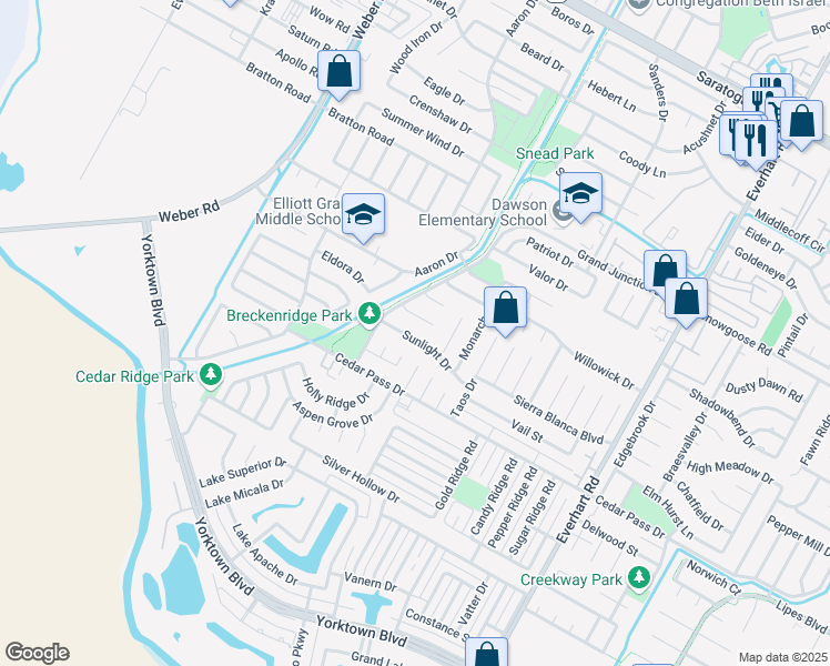 map of restaurants, bars, coffee shops, grocery stores, and more near 4430 Sunlight Drive in Corpus Christi