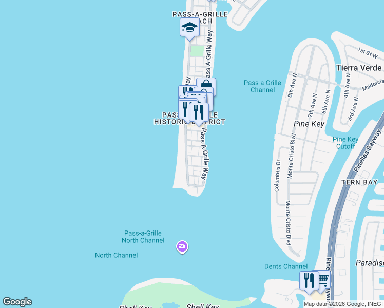 map of restaurants, bars, coffee shops, grocery stores, and more near 109 4th Avenue in St. Pete Beach