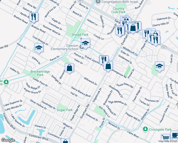 map of restaurants, bars, coffee shops, grocery stores, and more near 6947 Everhart Road in Corpus Christi