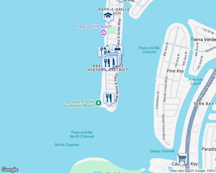 map of restaurants, bars, coffee shops, grocery stores, and more near 109 4th Avenue in St. Pete Beach