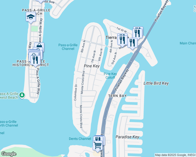 map of restaurants, bars, coffee shops, grocery stores, and more near 506 Barcelona Drive in St. Petersburg