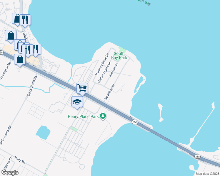 map of restaurants, bars, coffee shops, grocery stores, and more near 1306 Sealane Drive in Corpus Christi
