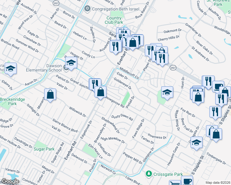 map of restaurants, bars, coffee shops, grocery stores, and more near 4829 Goldeneye Drive in Corpus Christi