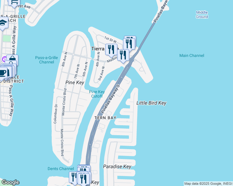 map of restaurants, bars, coffee shops, grocery stores, and more near 400 Madeira Circle in St. Petersburg