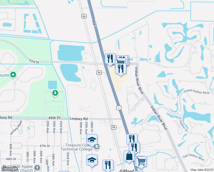 map of restaurants, bars, coffee shops, grocery stores, and more near 5145 U.S. 1 in Vero Beach