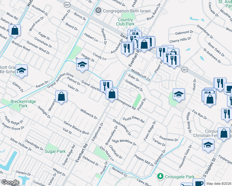 map of restaurants, bars, coffee shops, grocery stores, and more near in Corpus Christi